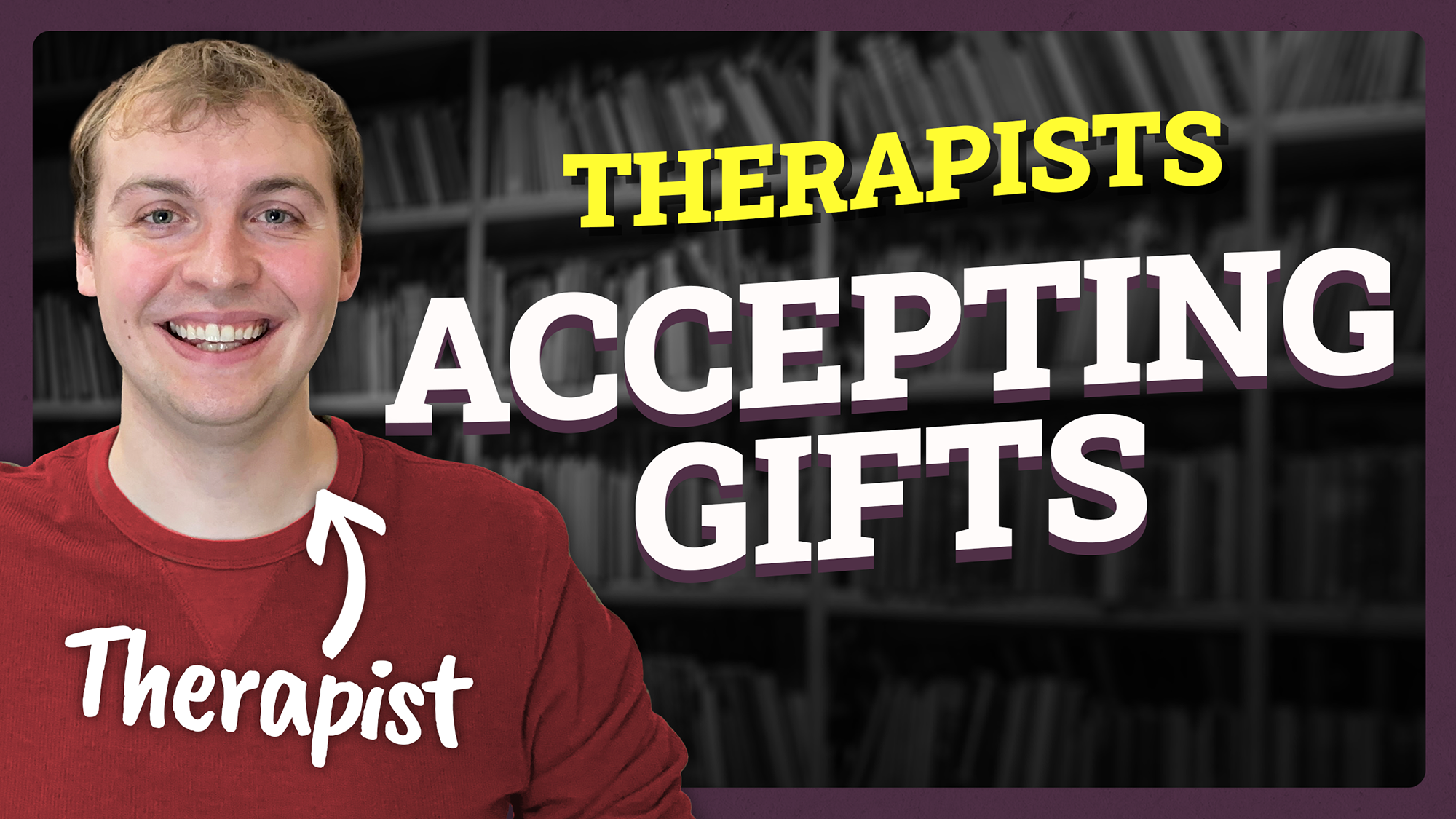 Video thumbnail showing featuring Keegan, a therapist, with text that says Therapists Accepting Gifts